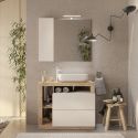 ARTURO - Meuble Vasque 92cm + Miroir beige et aspect bois finition Cadiz
