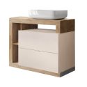 ARTURO - Meuble Vasque 92cm + Miroir beige et aspect bois finition Cadiz