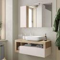 ARTURO - Meuble Vasque 110cm suspendu + Miroir beige et aspect bois finition Cadiz