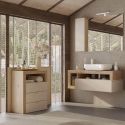 ARTURO - Meuble Vasque 110cm suspendu + Miroir beige et aspect bois finition Cadiz