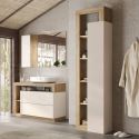 ARTURO - Meuble Vasque 110cm + Miroir beige et aspect bois finition Cadiz
