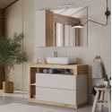 ARTURO - Meuble Vasque 110cm + Miroir beige et aspect bois finition Cadiz