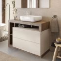 ARTURO - Meuble Vasque 110cm 2 tiroirs beige laqué et aspect bois finition Mercure