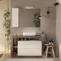 ARTURO - Meuble Vasque 110cm 2 tiroirs beige laqué et aspect bois finition Mercure