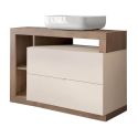 ARTURO - Meuble Vasque 110cm 2 tiroirs beige laqué et aspect bois finition Mercure