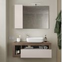 ARTURO - Meuble Vasque 110cm suspendu 1 tiroir beige laqué et aspect bois finition Mercure