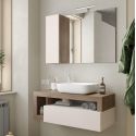 ARTURO - Meuble Vasque 110cm suspendu 1 tiroir beige laqué et aspect bois finition Mercure