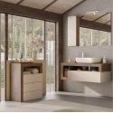 ARTURO - Meuble Vasque 110cm suspendu 1 tiroir beige laqué et aspect bois finition Mercure