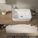 ARTURO - Meuble Vasque 110cm suspendu 1 tiroir beige laqué et aspect bois finition Mercure