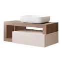 ARTURO - Meuble Vasque 110cm suspendu 1 tiroir beige laqué et aspect bois finition Mercure