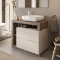 ARTURO - Meuble Vasque 92cm 2 tiroirs beige laqué et aspect bois finition Mercure