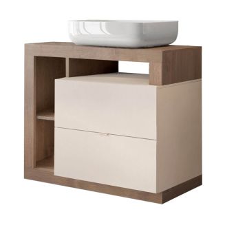 ARTURO - Meuble Vasque 92cm 2 tiroirs beige laqué et aspect bois finition Mercure