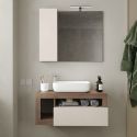 ARTURO - Meuble Vasque 92cm suspendu 1 tiroir beige laqué et aspect bois finition Mercure