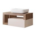 ARTURO - Meuble Vasque 92cm suspendu 1 tiroir beige laqué et aspect bois finition Mercure