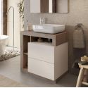 ARTURO - Meuble Vasque 78cm 2 tiroirs beige laqué et aspect bois finition Mercure