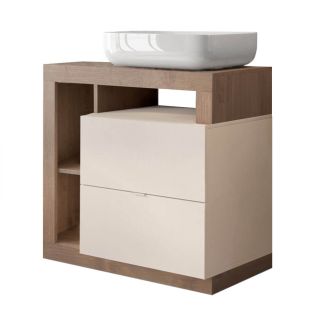 ARTURO - Meuble Vasque 78cm 2 tiroirs beige laqué et aspect bois finition Mercure