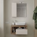ARTURO - Meuble Vasque 78cm suspendu 1 tiroir beige laqué et aspect bois finition Mercure