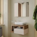 ARTURO - Meuble Vasque 78cm suspendu 1 tiroir beige laqué et aspect bois finition Mercure