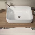 ARTURO - Meuble Vasque 78cm suspendu 1 tiroir beige laqué et aspect bois finition Mercure