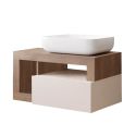ARTURO - Meuble Vasque 78cm suspendu 1 tiroir beige laqué et aspect bois finition Mercure