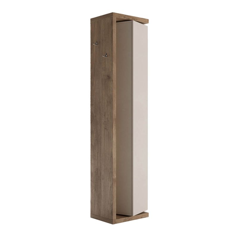 ARTURO - Colonne pivotante 1 porte 1 miroir beige laqué et aspect bois finition Mercure