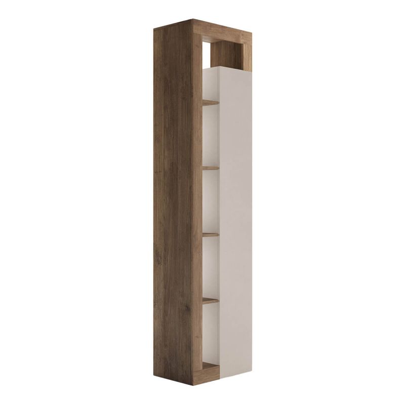 ARTURO - Colonne 1 porte beige laqué et aspect bois finition Mercure