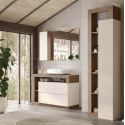ARTURO - Meuble Vasque 110cm + Miroir beige et aspect bois finition Mercure