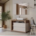 ARTURO - Meuble Vasque 110cm + Miroir beige et aspect bois finition Mercure