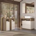 ARTURO - Meuble Vasque 92cm + Miroir beige et aspect bois finition Mercure