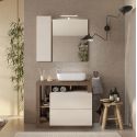 ARTURO - Meuble Vasque 92cm + Miroir beige et aspect bois finition Mercure