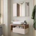 ARTURO - Meuble Vasque 92cm suspendu + Miroir beige et aspect bois finition Mercure