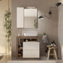 ARTURO - Meuble Vasque 78cm + Miroir beige et aspect bois finition Mercure