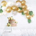 Arche de 90 Ballons Blancs Dorés et Motifs Feuilles