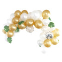 Arche de 90 Ballons Blancs Dorés et Motifs Feuilles