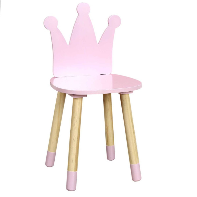 Chaise Enfant Rose, Piètement Nois naturel et Dossier Forme Couronne Chaise Enfant Rose, Piètement Nois naturel et Dossier Forme Couronne