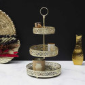 Plateau Décoratif à 3 Etages en Métal Doré