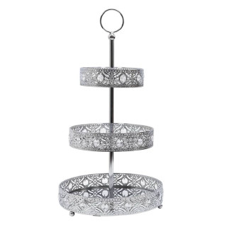 Plateau Décoratif à 3 Etages en Métal Argenté
