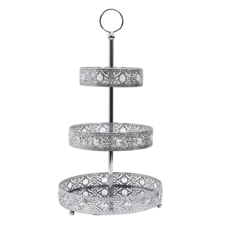 Plateau Décoratif à 3 Etages en Métal Argenté