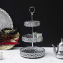 Plateau Décoratif à 3 Etages en Métal Argenté