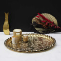 Plateau Décoratif Ø47,5cm en Métal Doré Motif Ornemental
