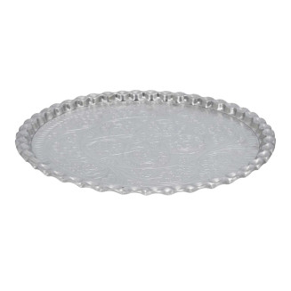 Plateau Décoratif Ø47,5cm en Métal Argenté Motif Ornemental