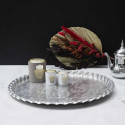Plateau Décoratif Ø47,5cm en Métal Argenté Motif Ornemental