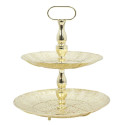 Plateau Décoratif à 2 Etages en Métal Doré