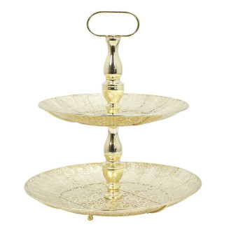 Plateau Décoratif à 2 Etages en Métal Doré