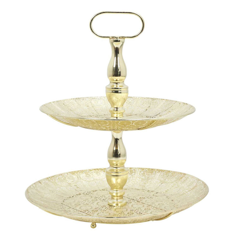 Plateau Décoratif à 2 Etages en Métal Doré