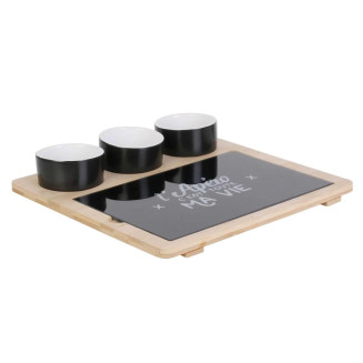 Plateau Apéro Bambou avec Planche à Découper en Verre + 3 Coupelles