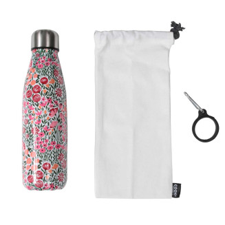 Coffret Bouteille Isotherme 50cl Motif Fleuri + Pochon + Mousqueton