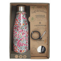 Coffret Bouteille Isotherme 50cl Motif Fleuri + Pochon + Mousqueton