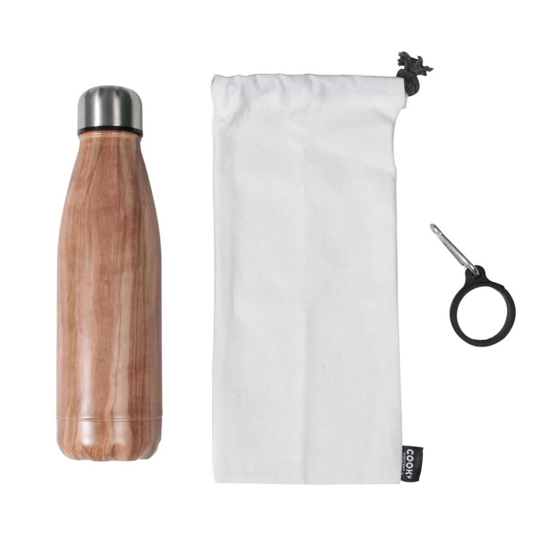 Coffret Bouteille Isotherme 50cl Effet Bois + Pochon + Mousqueton Coffret Bouteille Isotherme 50cl Effet Bois + Pochon + Mousqueton