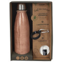 Coffret Bouteille Isotherme 50cl Effet Bois + Pochon + Mousqueton